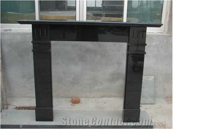 China Polished Black Granite Fireplace Mantel