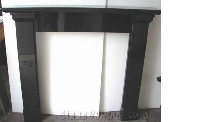 China Polished Black Granite Fireplace Mantel