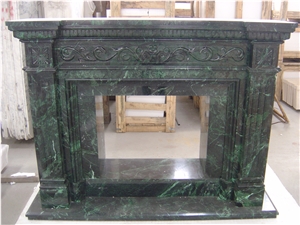 Verde Alpi Marble Fireplace, Green Marble