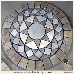 Stone Mosaic Medallion, Yellow Slate Mosaic Medallion