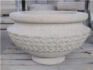 Travertine Carved Planter Pots, Hye Beige Travertine Planter Pots