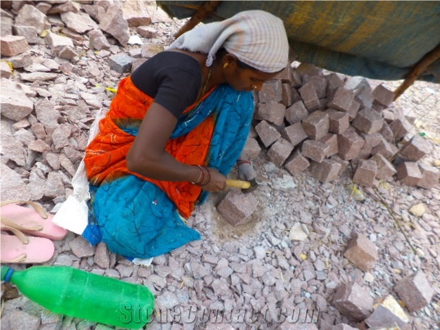 Red Granite Cobble , Red Granite Paver Stone,
