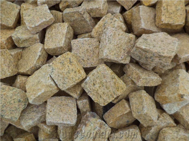Yellow Granite Cobble, Granite Pavers,Granite Cubes , Gold Cobble Stone