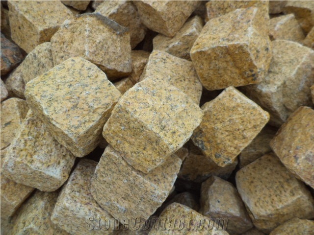 Yellow Granite Cobble, Granite Pavers,Granite Cubes , Gold Cobble Stone