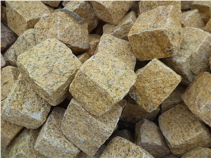 Yellow Granite Cobble, Granite Pavers,Granite Cubes , Gold Cobble Stone