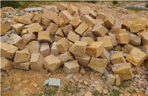 Yellow Granite Cobble, Granite Pavers,Granite Cubes , Gold Cobble Stone