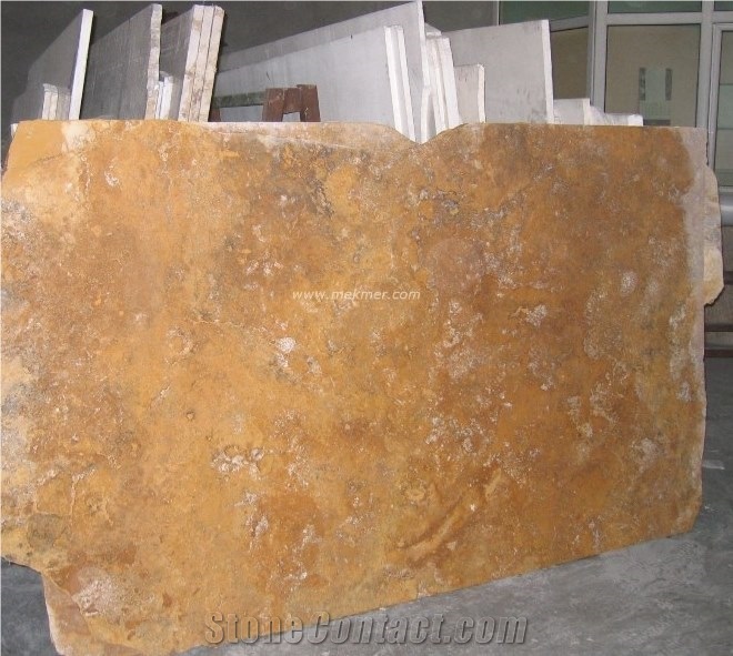 Gold Travertine Slabs, Raw Cut/ Polished/ Honed