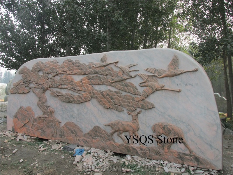 Beatiful Deer Statue Sculpture Landscaping Stone, Sunset Glow Red Marble Garden, Palisade