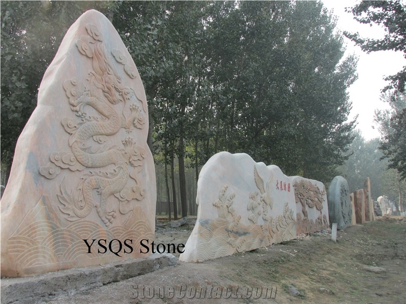 Beatiful Deer Statue Sculpture Landscaping Stone, Sunset Glow Red Marble Garden, Palisade