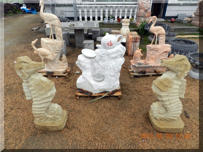 Beautiful China Garden Stone Carving, Sunset Glow Red Marble Sculpture, Statue