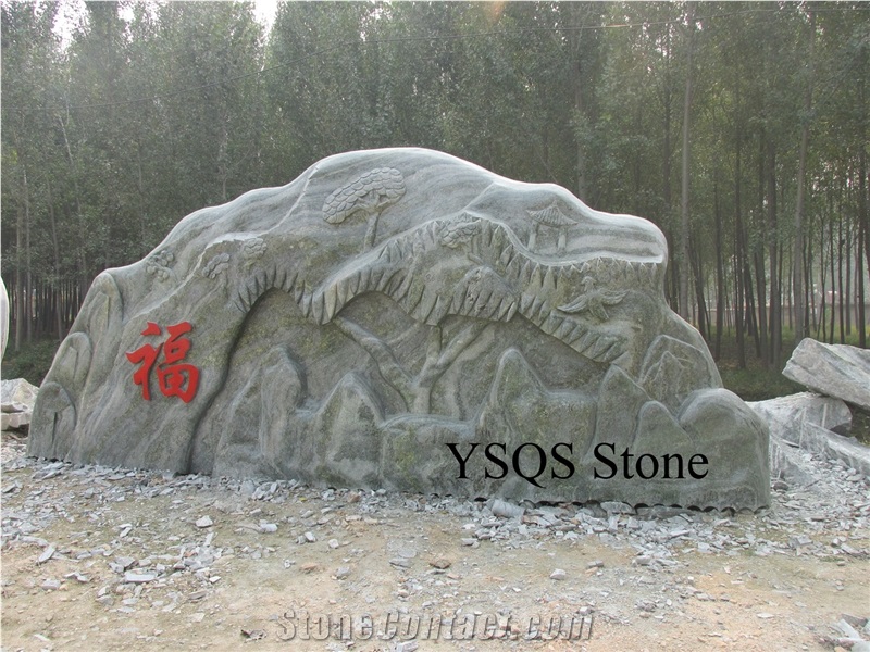 Granite Sculptured Garden Stones, Green Granite Garden Stones