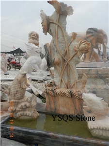 Indoor Marble Fountain Statue, Cloudy Gold Yellow Marble Fountain