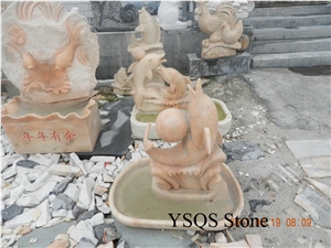 Mini Marble Fountain Sculpture, Cloudy Rosa Red Marble Fountain
