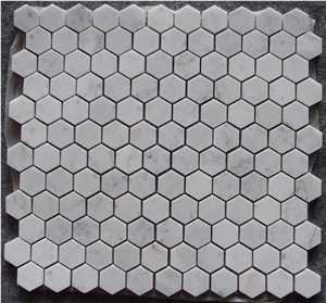 Carrara White Marble Hexagon Mosaic 2.5X2.5, Bianco Carrara C White Marble