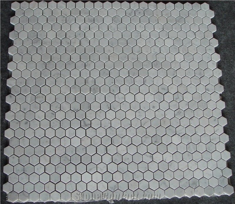 Carrara White Marble Hexagon Mosaic 2.5X2.5, Bianco Carrara C White Marble