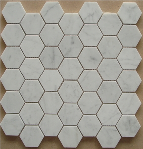 Carrara White Marble Hexagon Mosaic Tiles, Bianco Carrara Primavera White Marble Carrara White Marble Hexagon Mosaic Tiles, Bianco Carrara Primavera White Marble