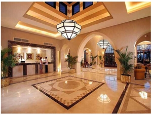 Marble Inlay Floor Medallion, Mariola Beige Marble Floor Medallion