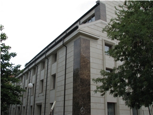 Dark Emperador Marble and Vratsa Doro Limestone Facade, Castanho Imperador Escuro Brown Marble Facade
