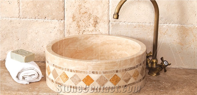 Classic Travertine Milano Bowl, Beige Travertine