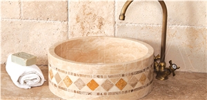 Classic Travertine Milano Bowl, Beige Travertine Classic Travertine Milano Bowl, Beige Travertine