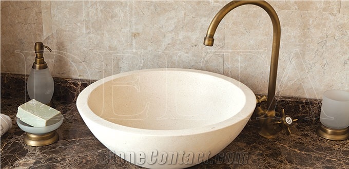 Crema Bello Limestone Zurich Bowl, White Limestone