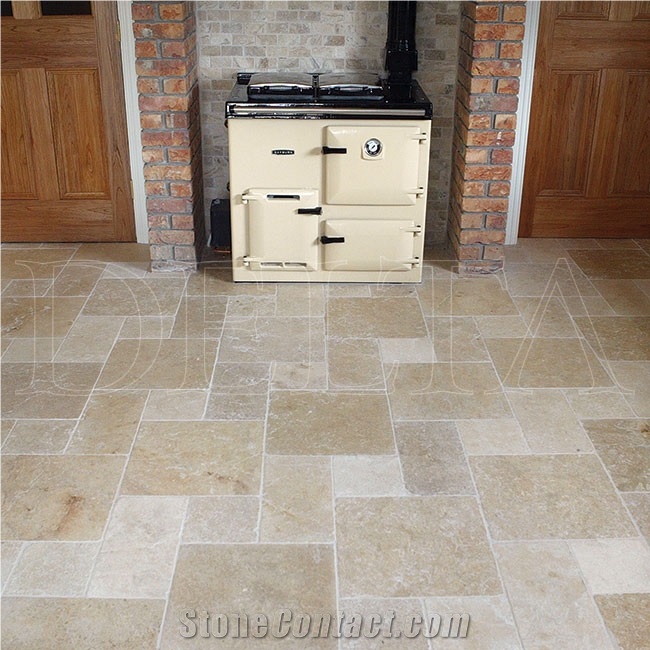 Golden Shellstone Tumbled Tiles, Turkey Beige Limestone
