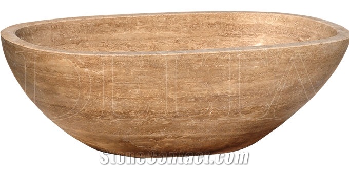 Noce Travertine Barcelona Bathtub, Brown Travertine