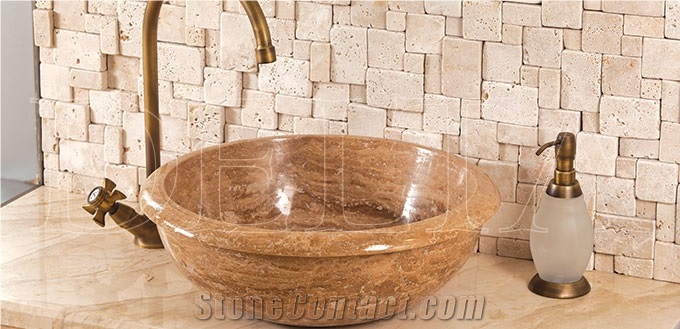 Noce Travertine Berlin Sink, Noce Brown Travertine Sink
