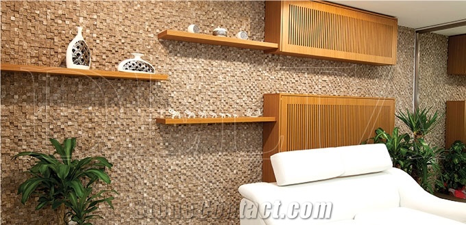 Noce Travertine Cubic Split Face Mosaic 23x23mm, Brown Travertine