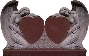 Angel and Heart Granite Gravestone, Red Granite
