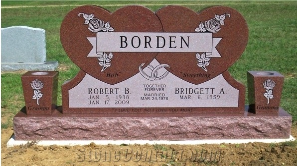 Imperial Red Double Hearth Tombstone, Imperial Red Granite