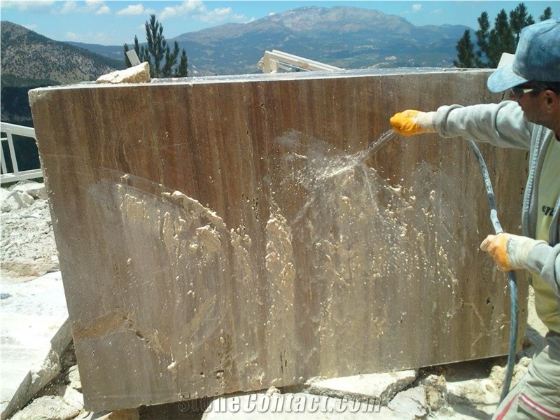 Noce Travertine Vein Cut Blocks, Turkey Brown Travertine