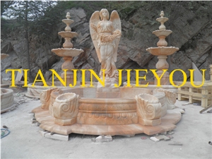Garden Marble Fountain with Statue, Pink Marble Fountain Garden Marble Fountain with Statue, Pink Marble Fountain