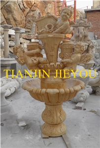 Garden Stone Carving Marble Fountain with Angels, Beige Marble Fountain Garden Stone Carving Marble Fountain with Angels, Beige Marble Fountain