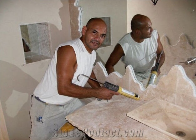 Caramel Travertine Bathroom Vanity Top, Beige Travertine