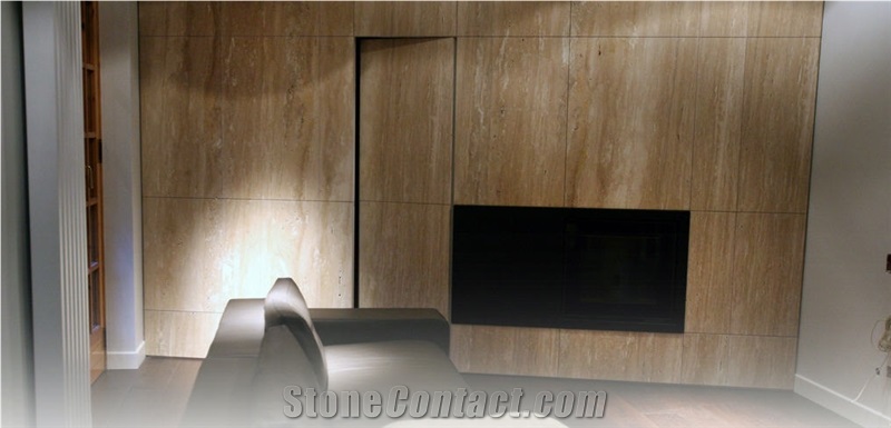 Mexican Noce Travertine Fireplace