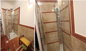 Rosalia Beige Marble Wall Tiles, Rosso Alicante Marble Floors, Strips