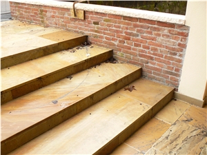 Mint Yellow Sandstone Exterior Steps & Stairs, Stair Risers Mint Yellow Sandstone Exterior Steps & Stairs, Stair Risers