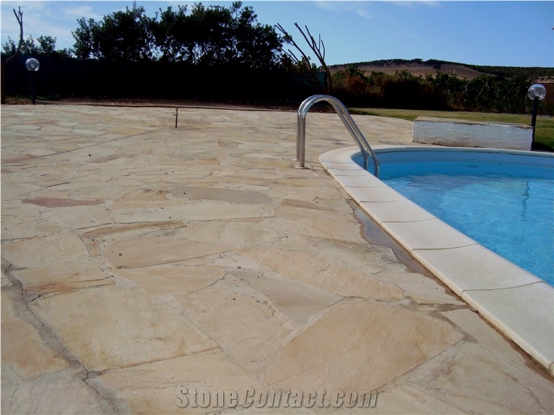 Modak Yellow Sandstone Flagstone Pool Terrace