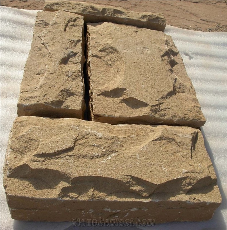 Modak Yellow Sandstone Mushroom Stone Wall Cladding Tiles