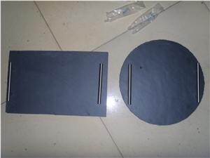 Slate Placemat with Stainless Handles, Black Slate Handles