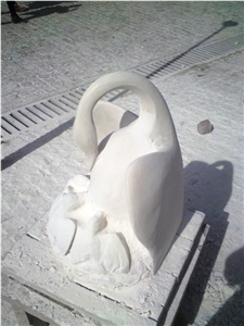 Vratza Limestone Carved Swans Sculpture, Vratza Beige Limestone Sculpture Vratza Limestone Carved Swans Sculpture, Vratza Beige Limestone Sculpture