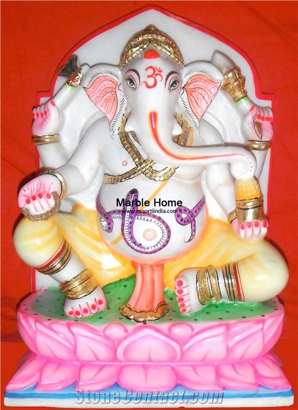 Religious Ganesh White Marble Statue