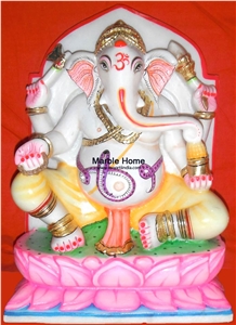 Religious Ganesh White Marble Statue