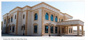 Saudian Mix White Limestone and Yellow Plane Stone Wall Cladding