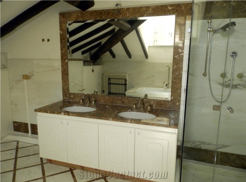 Dark Emperador Marble, Calacatta Carrara Marble Bathroom