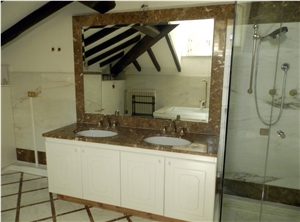 Dark Emperador Marble, Calacatta Carrara Marble Bathroom