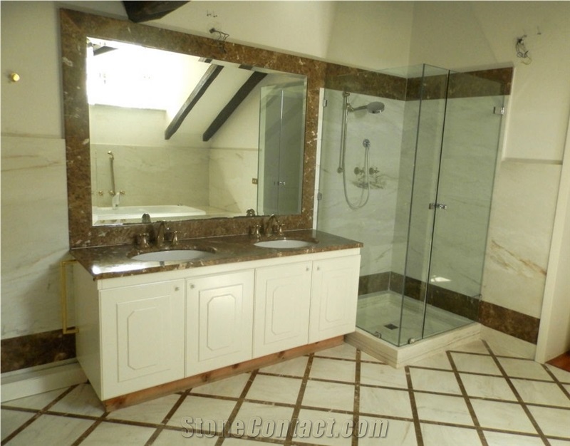 Dark Emperador Marble, Calacatta Carrara Marble Bathroom