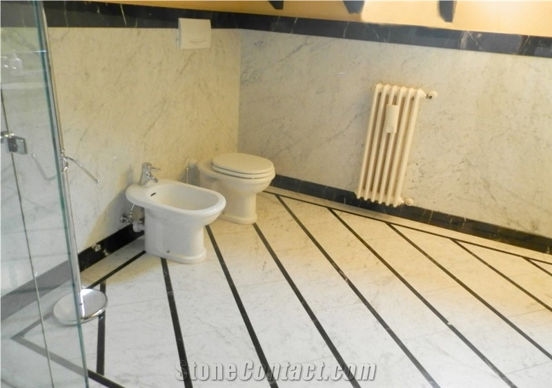 Dark Emperador Marble, Calacatta Carrara Marble Bathroom