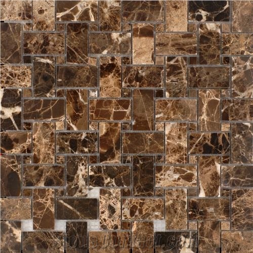Dark Emperador Marble Basketweave Mosaic